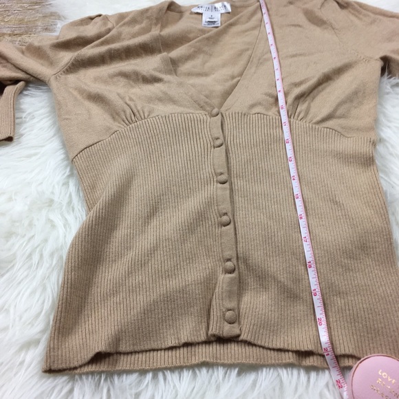 WHBM Tan V Neck Button Up Cashmere Nylon Cardigan - Picture 5 of 6